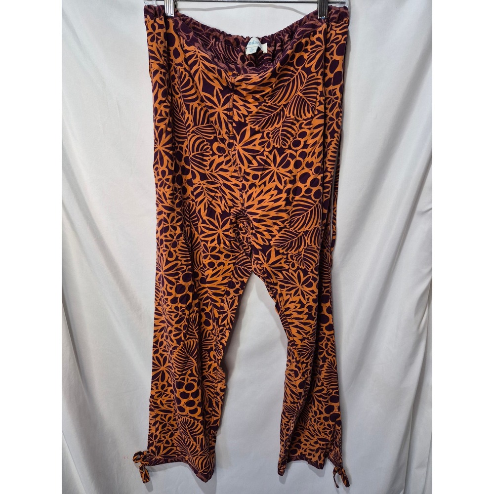Sundance Purple Orange Floral Viscose Lounge Pants Drawstring Waist Womens Large